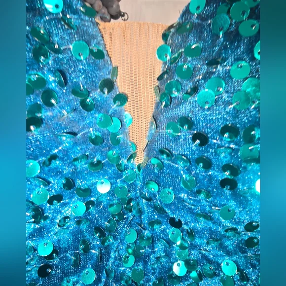 Alyce Paris turquoise sequined sparkling Special Occasion mini dress in size 00 - Picture 6 of 8